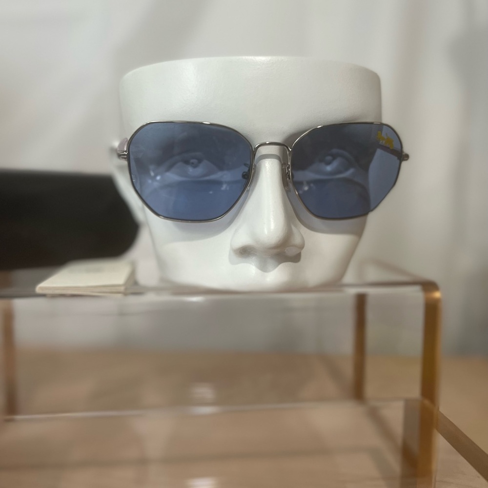 COACH NEW UNISEX silver frame solid blue lens 56 mm sunglasses - Picture 8 of 9
